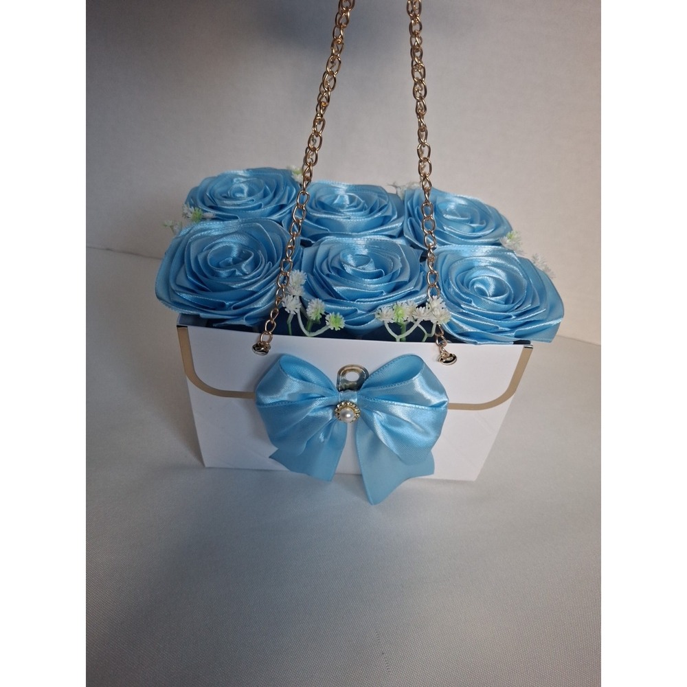 Handcrafted blue Ribbon Rose Bouquet